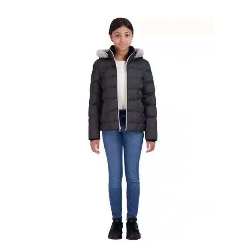 NWT SAGE Collective Youth Girls Faux Fur Hooded Puffer Jacket Coat Black Size S